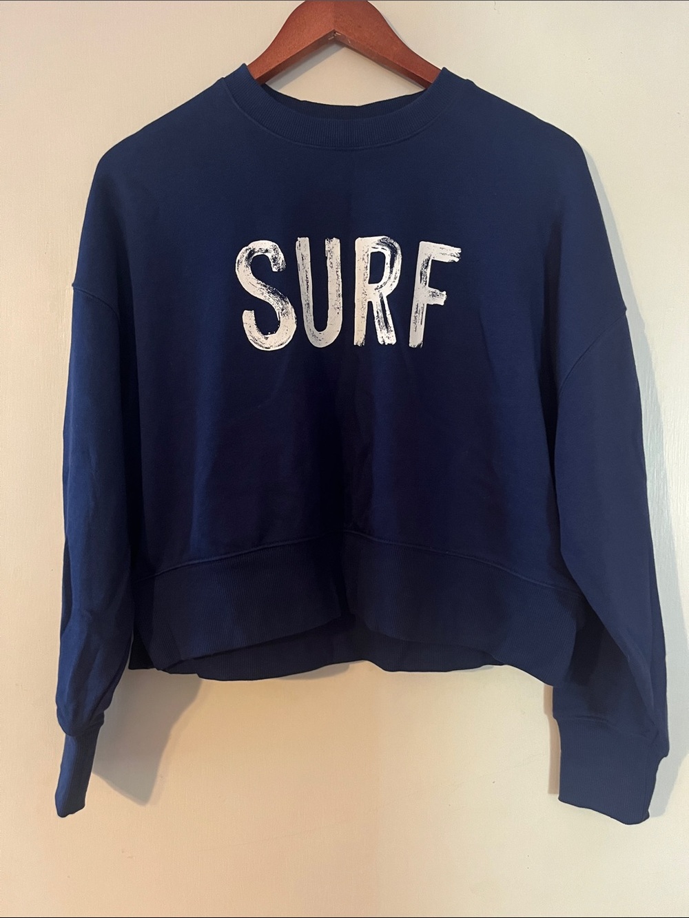 Sonoma Navy 'SURF' Graphic Crewneck  Crop Top Sweatshirt